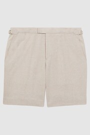 Reiss Oatmeal Craft Slim Fit Cotton-Linen Check Adjustable Shorts - Image 2 of 5