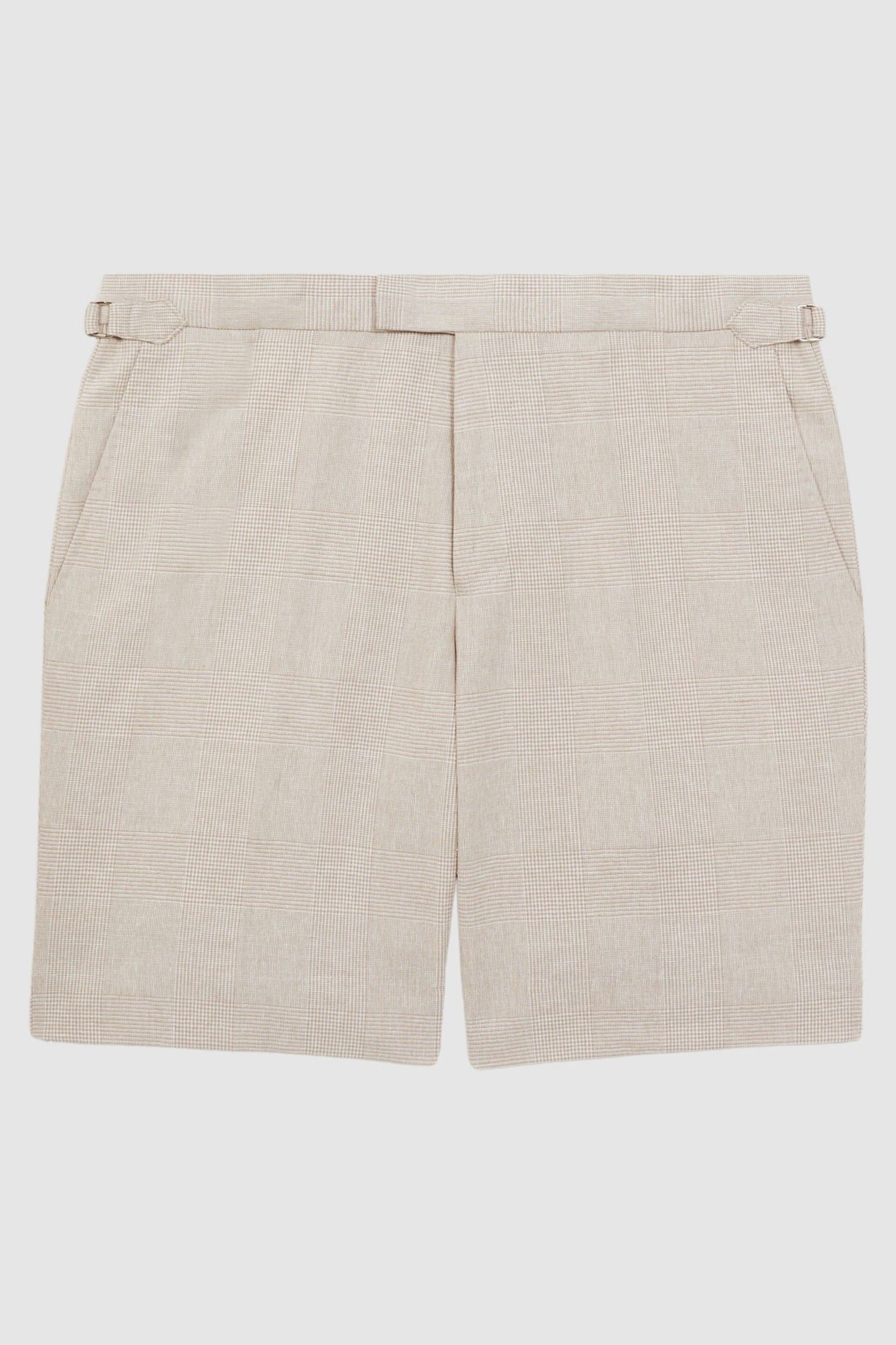 Reiss Oatmeal Craft Slim Fit Cotton-Linen Check Adjustable Shorts - Image 2 of 5