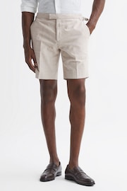 Reiss Oatmeal Craft Slim Fit Cotton-Linen Check Adjustable Shorts - Image 3 of 5