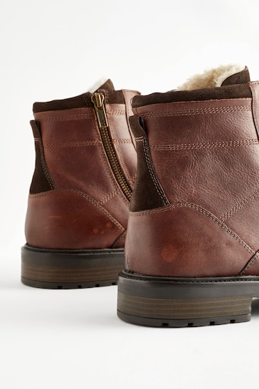 Buy Tan Brown Suede Mini Faux Fur Lined Water Repellent Pull-On Suede Boots  from the Next UK online shop