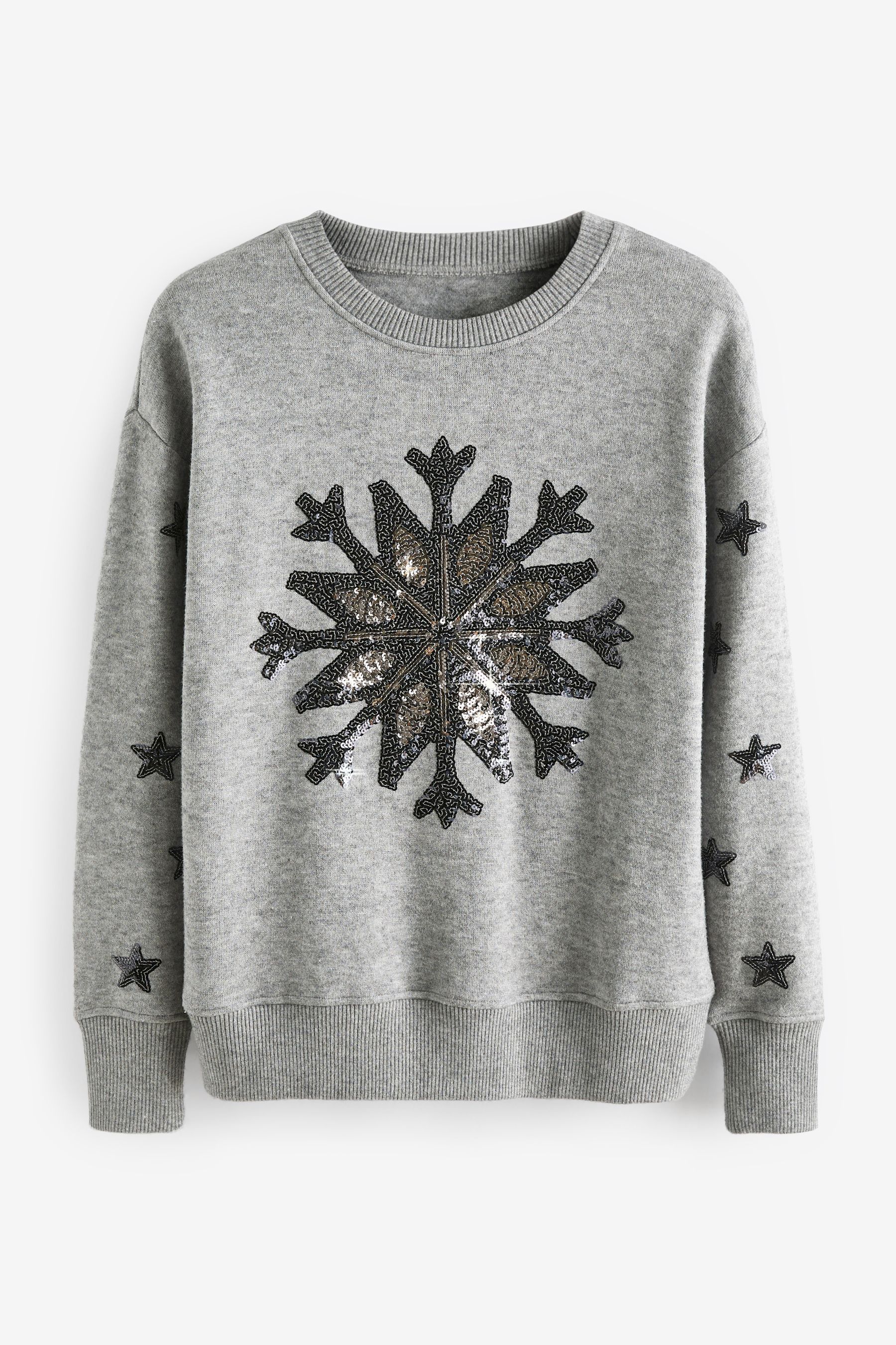 Buy Grey Embellished Sequin Snowflake Christmas Cosy Soft Touch Jumper from Next Luxembourg