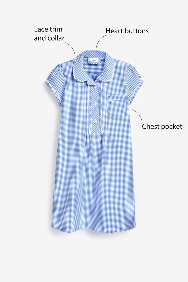 Blue Cotton Rich Button Front Lace Gingham School Dress (3-14yrs) - Image 6 of 8