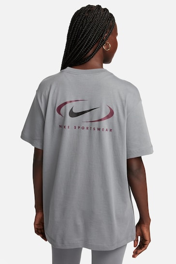 Nike Grey Back Print Swoosh T-Shirt