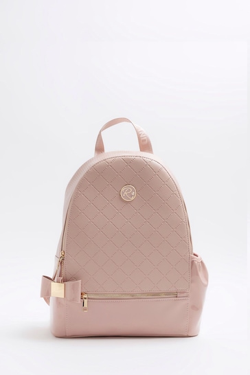 River Island Pink Girls Embossed Bow Backpack