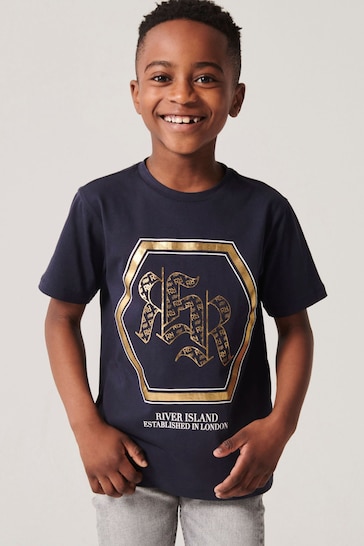 River Island Blue Boys Monogram RR T-Shirt