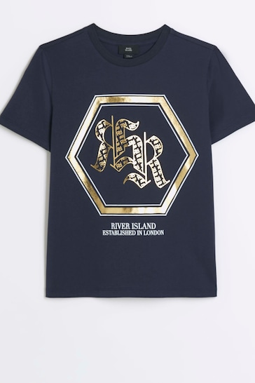River Island Blue Boys Monogram RR T-Shirt