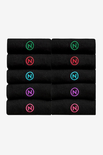 Rainbow Logo 10 Pack Black Embroidered Lasting Fresh Socks