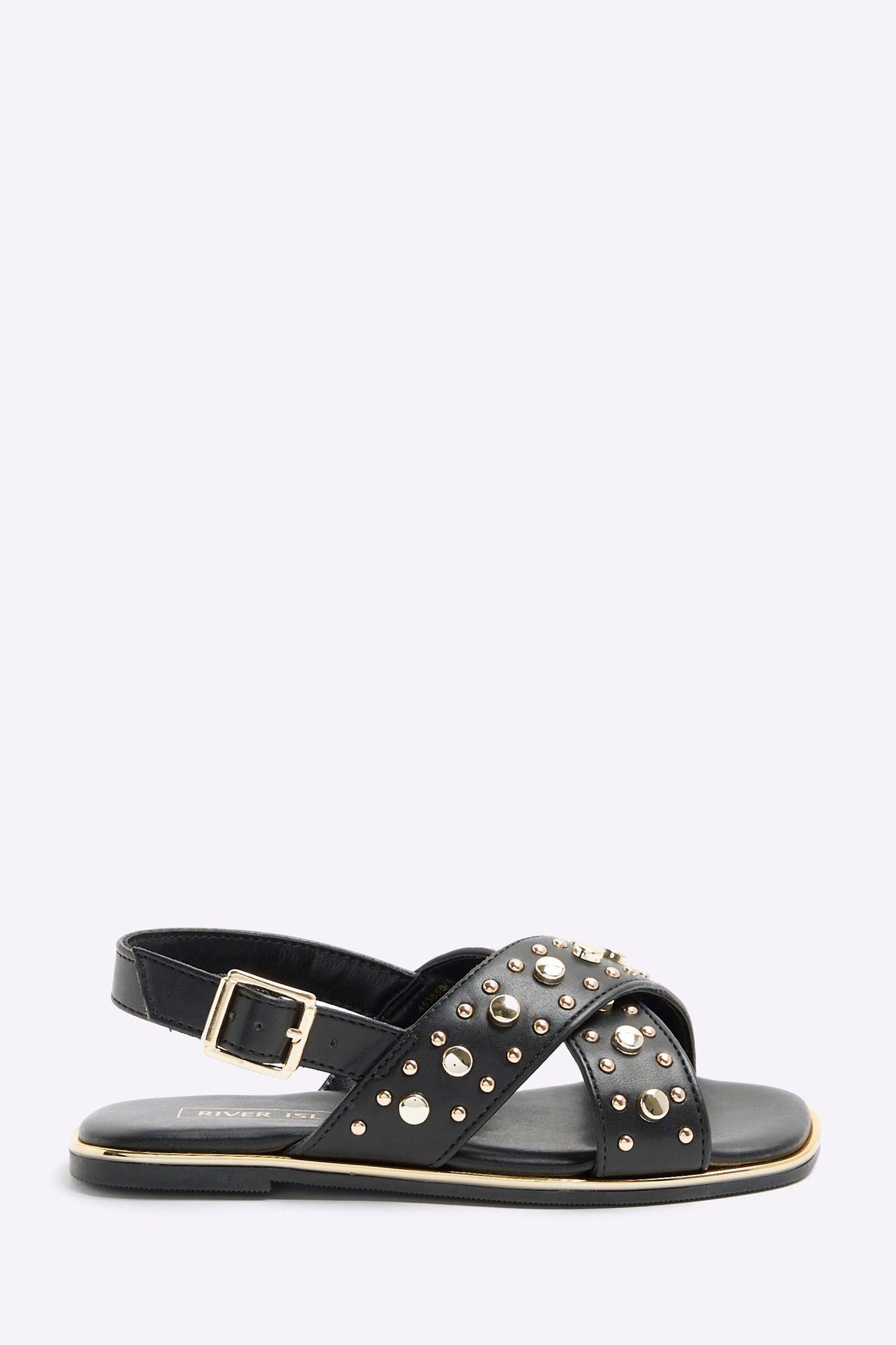 Buy River Island Black Girls Studded Flat Sandals from Next Luxembourg