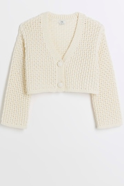 River Island Cream Girls Ecru Crochet Crop Cardigan - Image 1 of 3