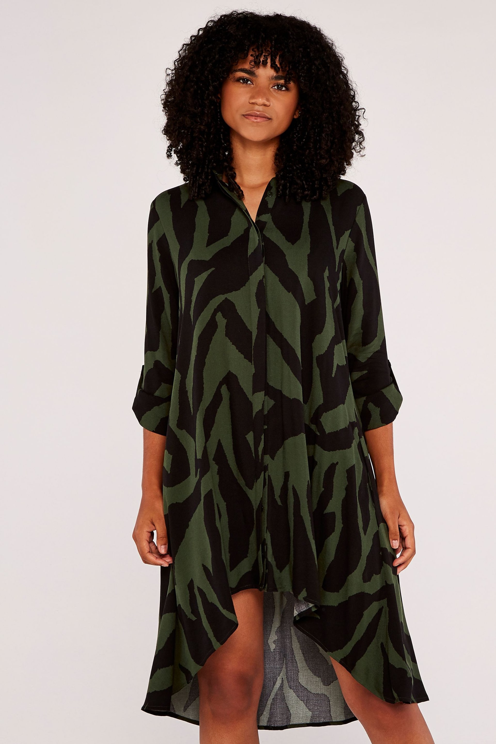 Apricot Khaki Green Zebra Oversized High Low Dress - Image 1 of 4