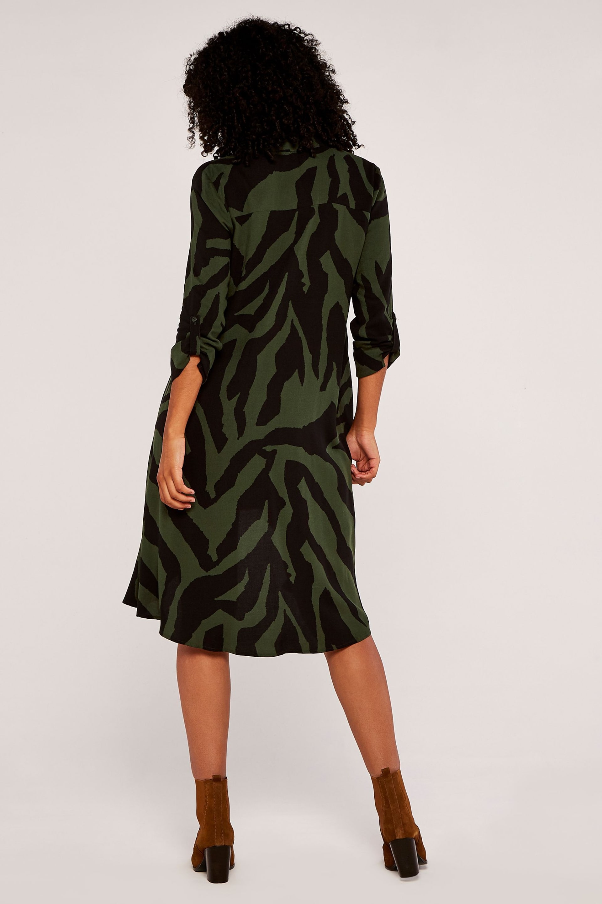 Apricot Khaki Green Zebra Oversized High Low Dress - Image 2 of 4