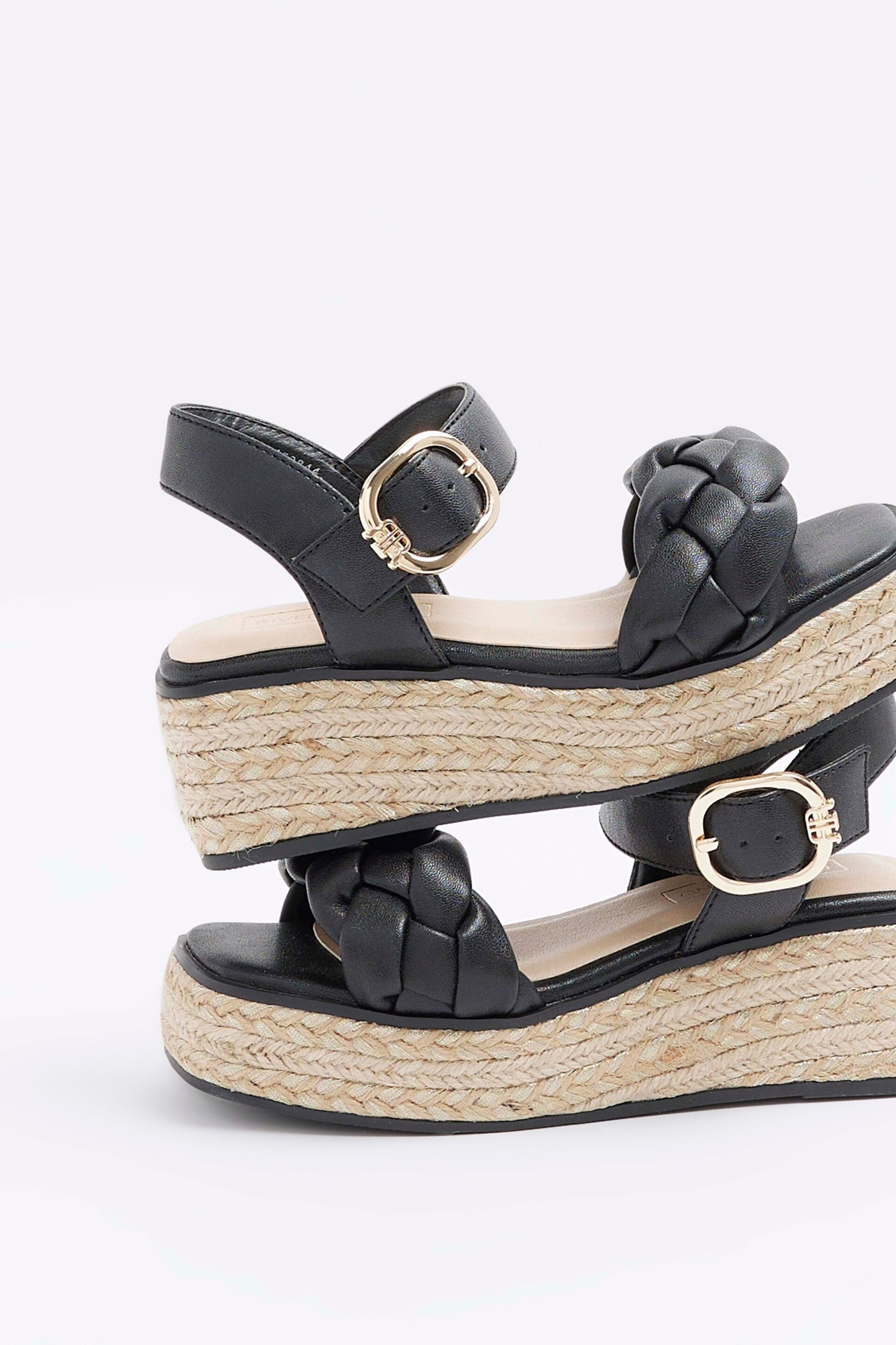 River Island Black Girls  Woven Plait Wedges - Image 4 of 4