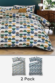 2 Pack Blue/Green Retro Circle Reversible Duvet Cover and Pillowcase Set - Image 1 of 8