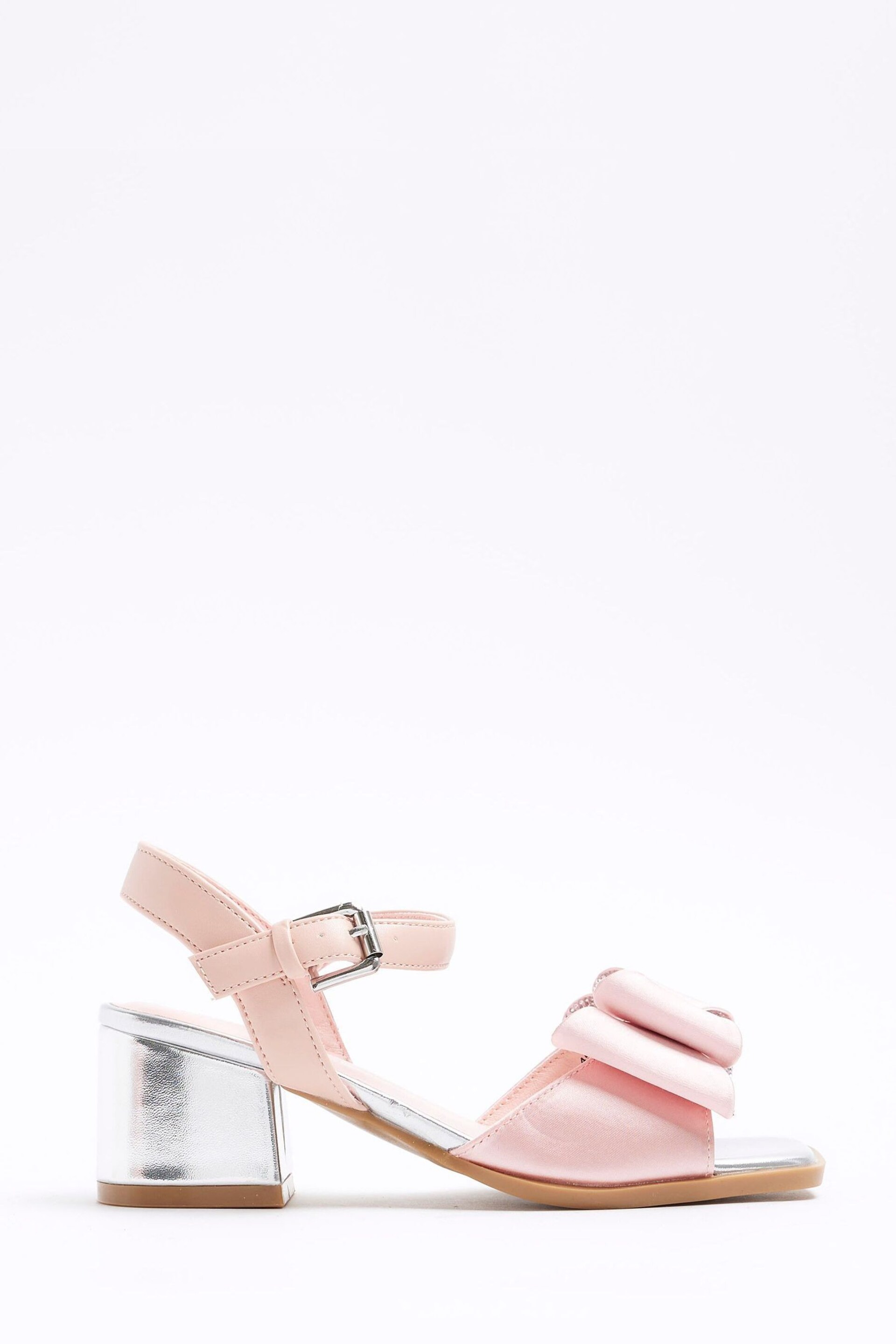 River Island Pink Girls Satin Bow Heeled Sandals - Image 1 of 5