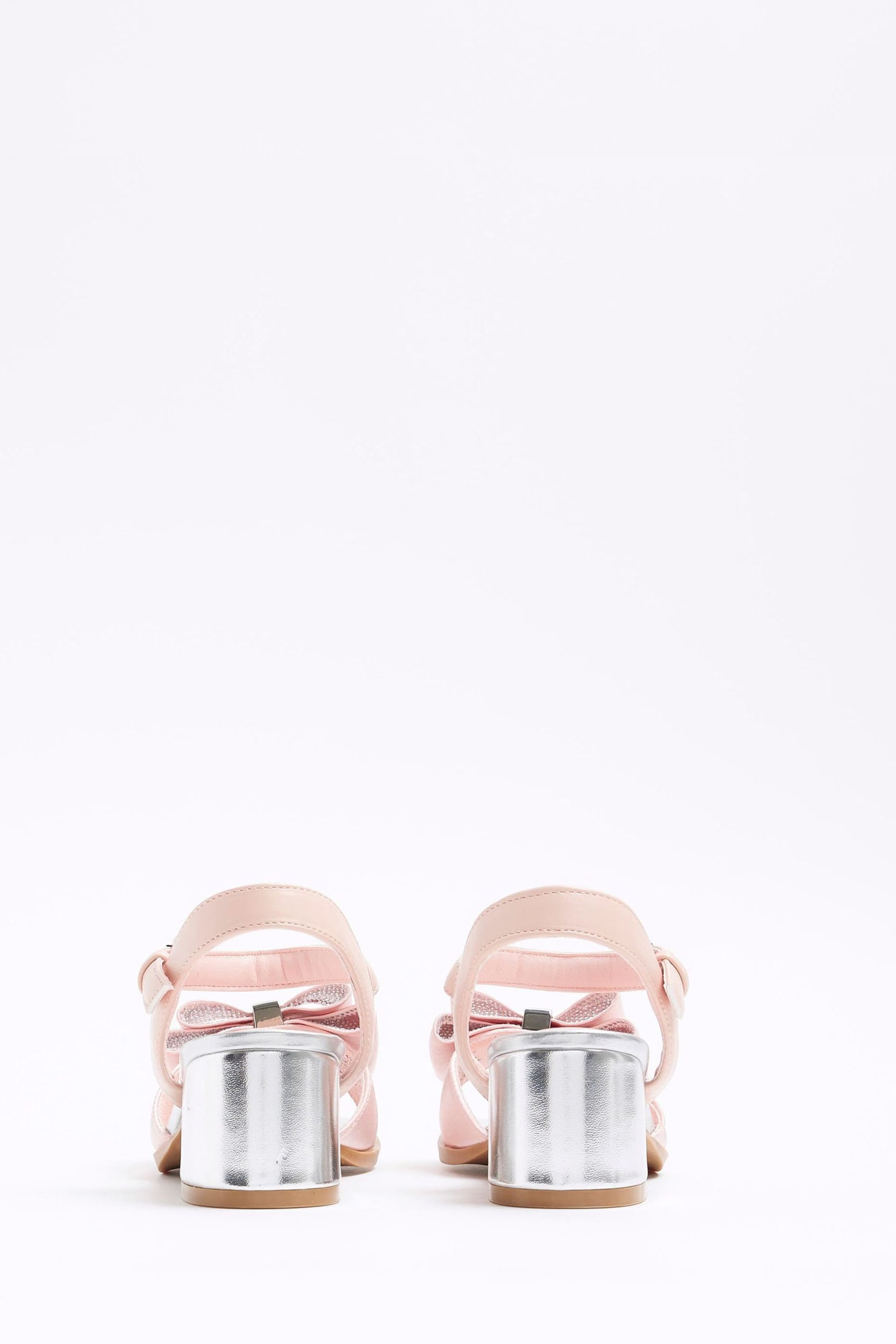 River Island Pink Girls Satin Bow Heeled Sandals - Image 2 of 5