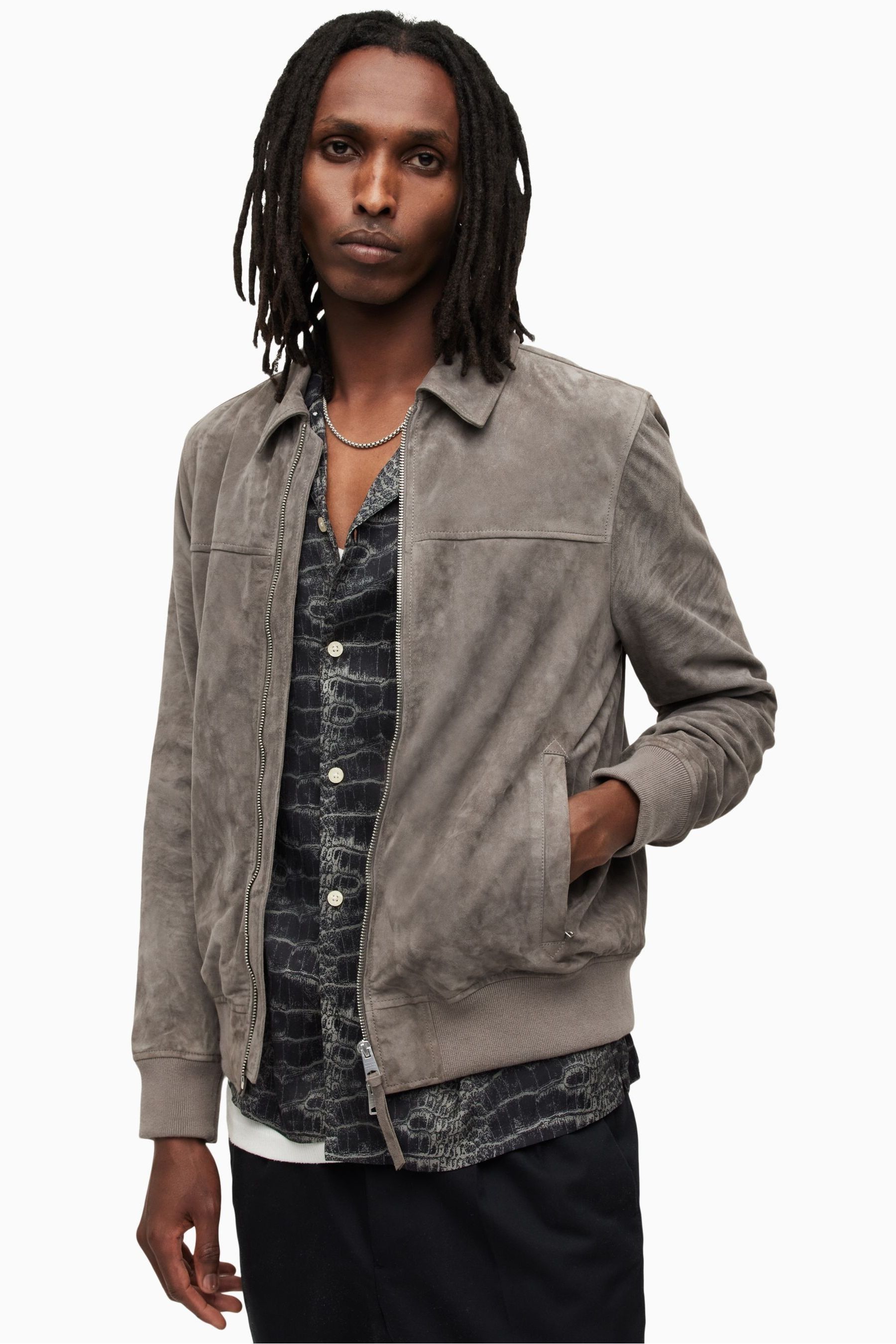 Hush grey leather jacket shop
