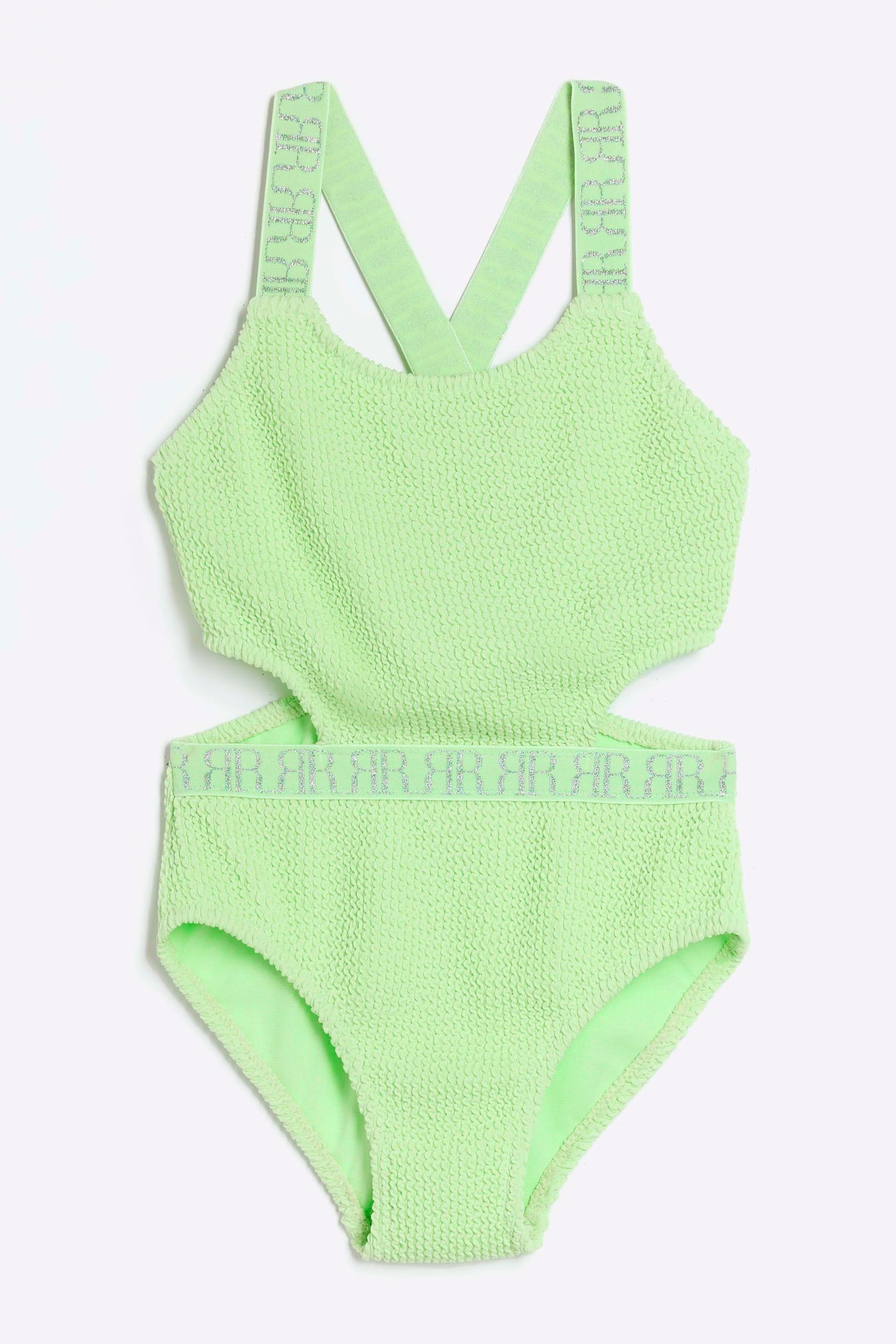 River Island Green Girls Textured Elastic Swimsuit - Image 1 of 3