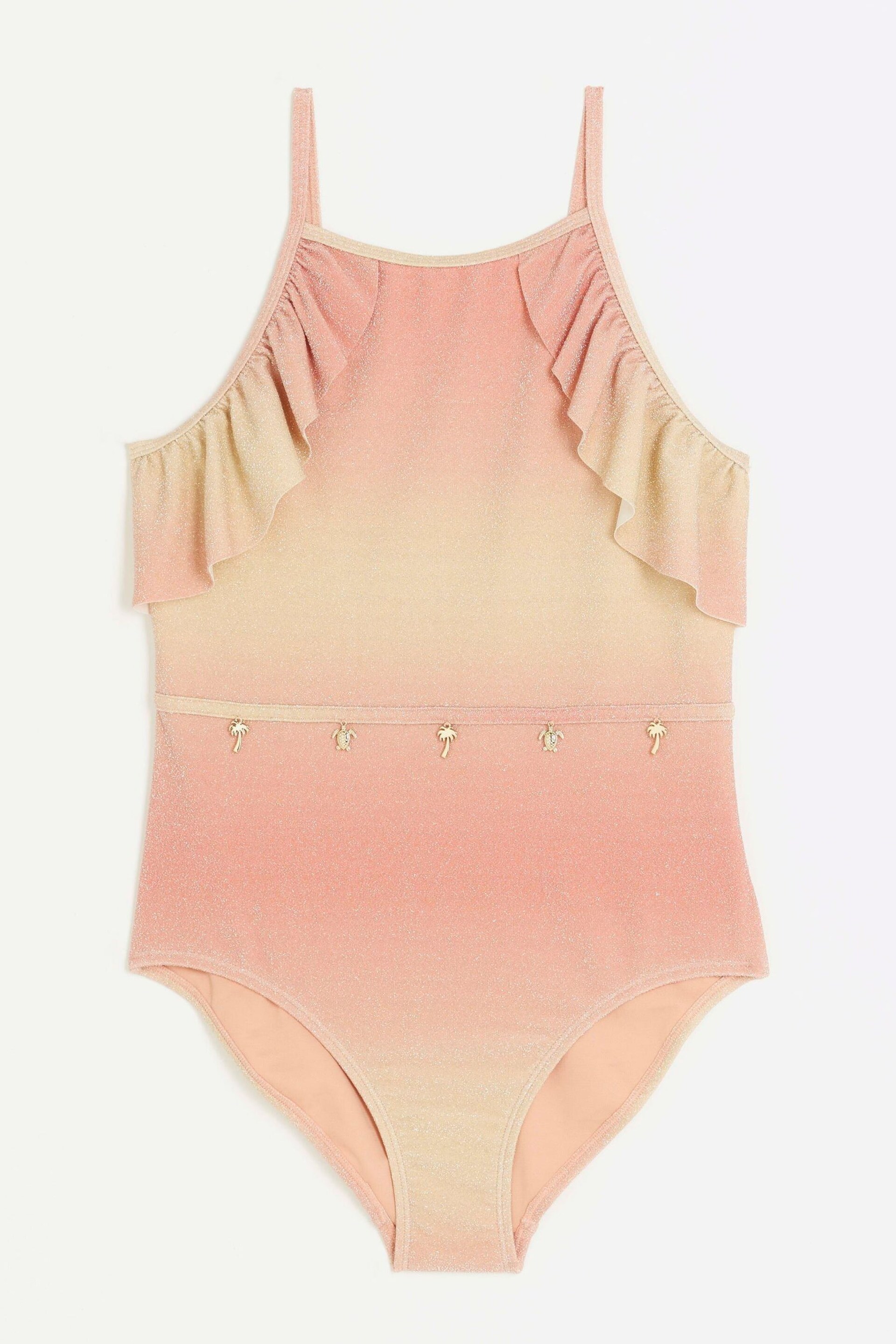 River Island Orange Girls Ombre Glitter Swimsuit - Image 1 of 2