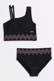 River Island Black Girls Zig Zag Elastic Bikini - Image 1 of 4