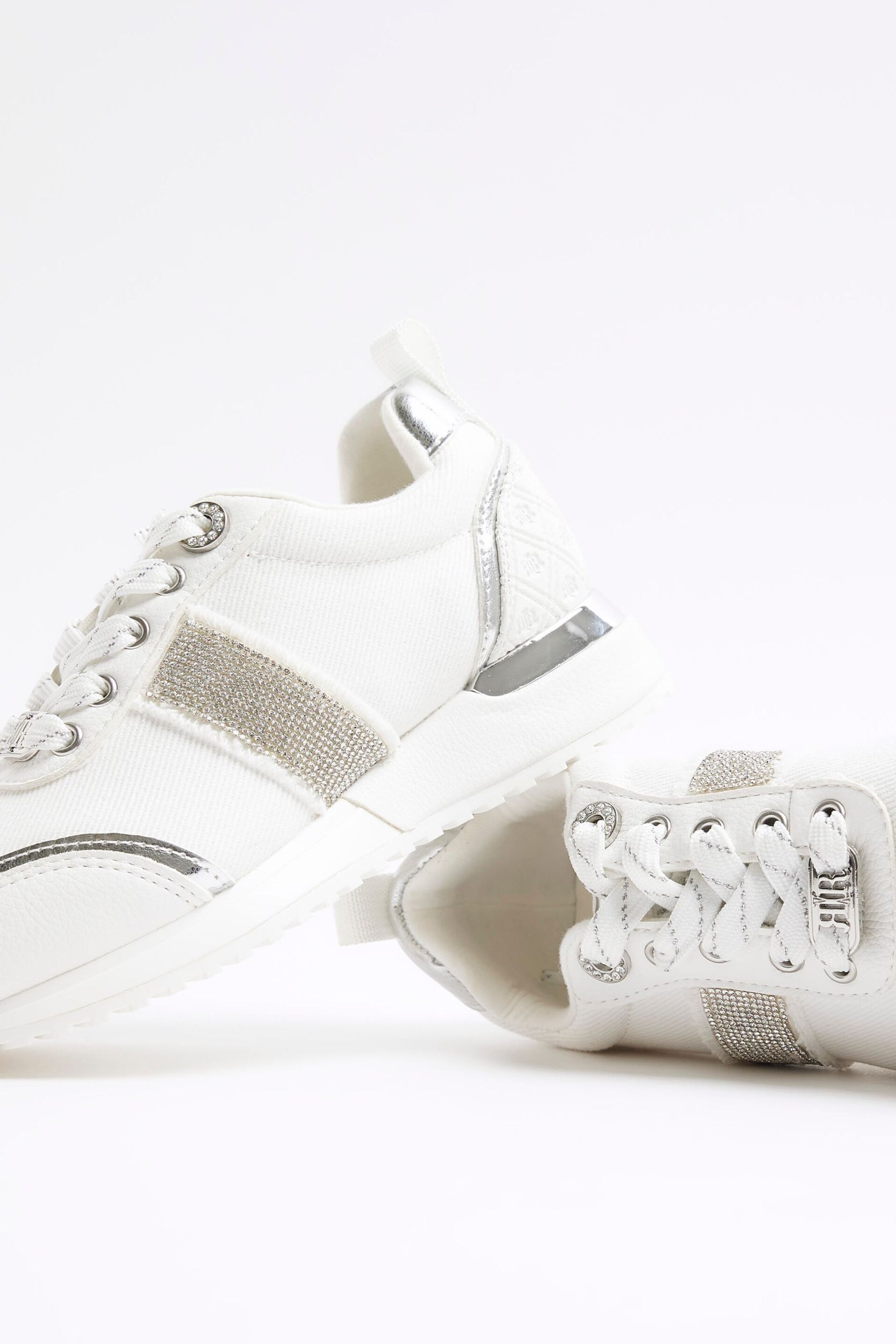 River Island White Girls Diamonte Trainers - Image 3 of 4