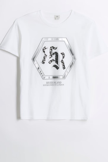River Island White Boys Monogram RR T-Shirt