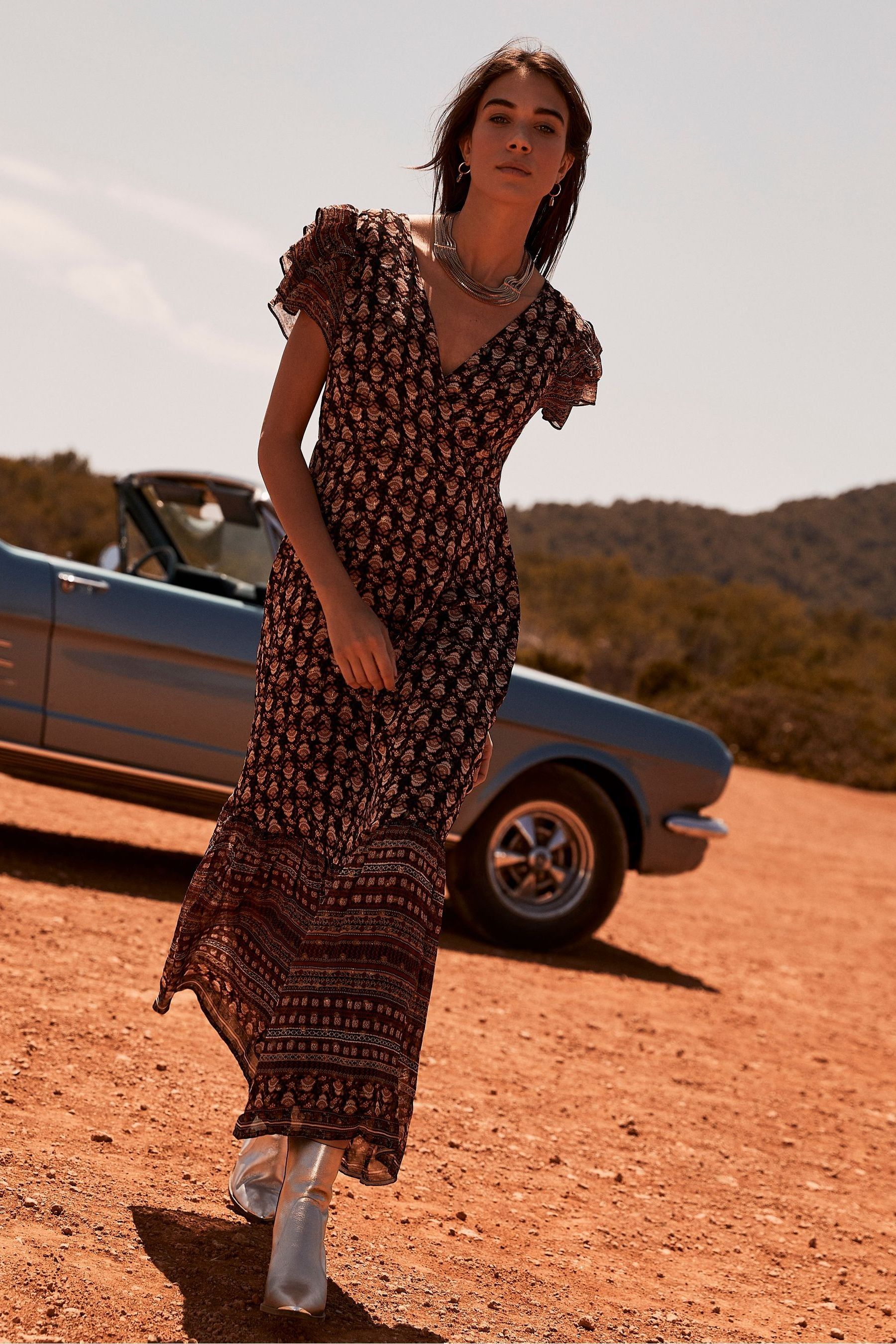 Lipsy gabriella print long sleeve wrap dress outlet