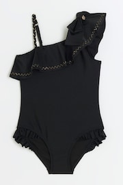 River Island Black Girls One Shoulder Bow Swimsuit - Image 1 of 3