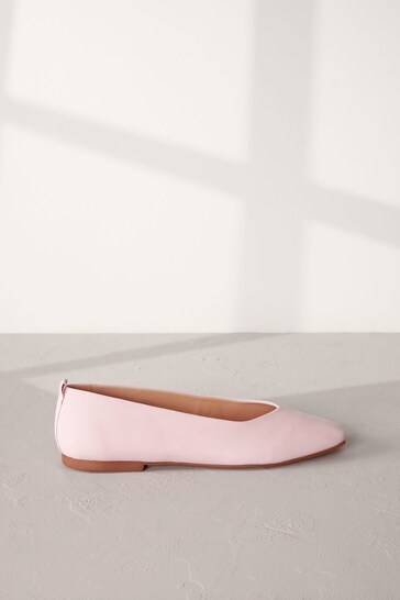 Pink Signature Leather Hi Cut Ballerina Shoes