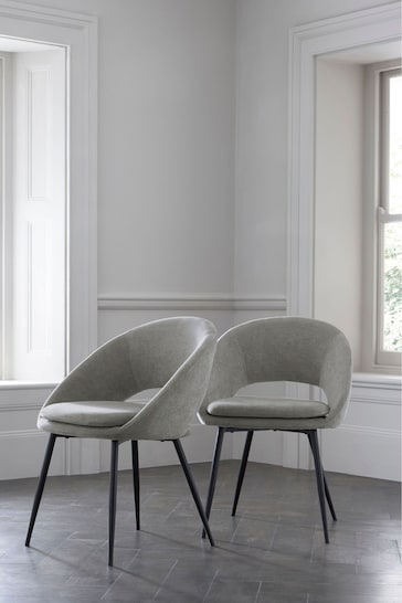 Set of 2 Fine Chenille Mid Grey Hewitt Black Leg Dining Chairs
