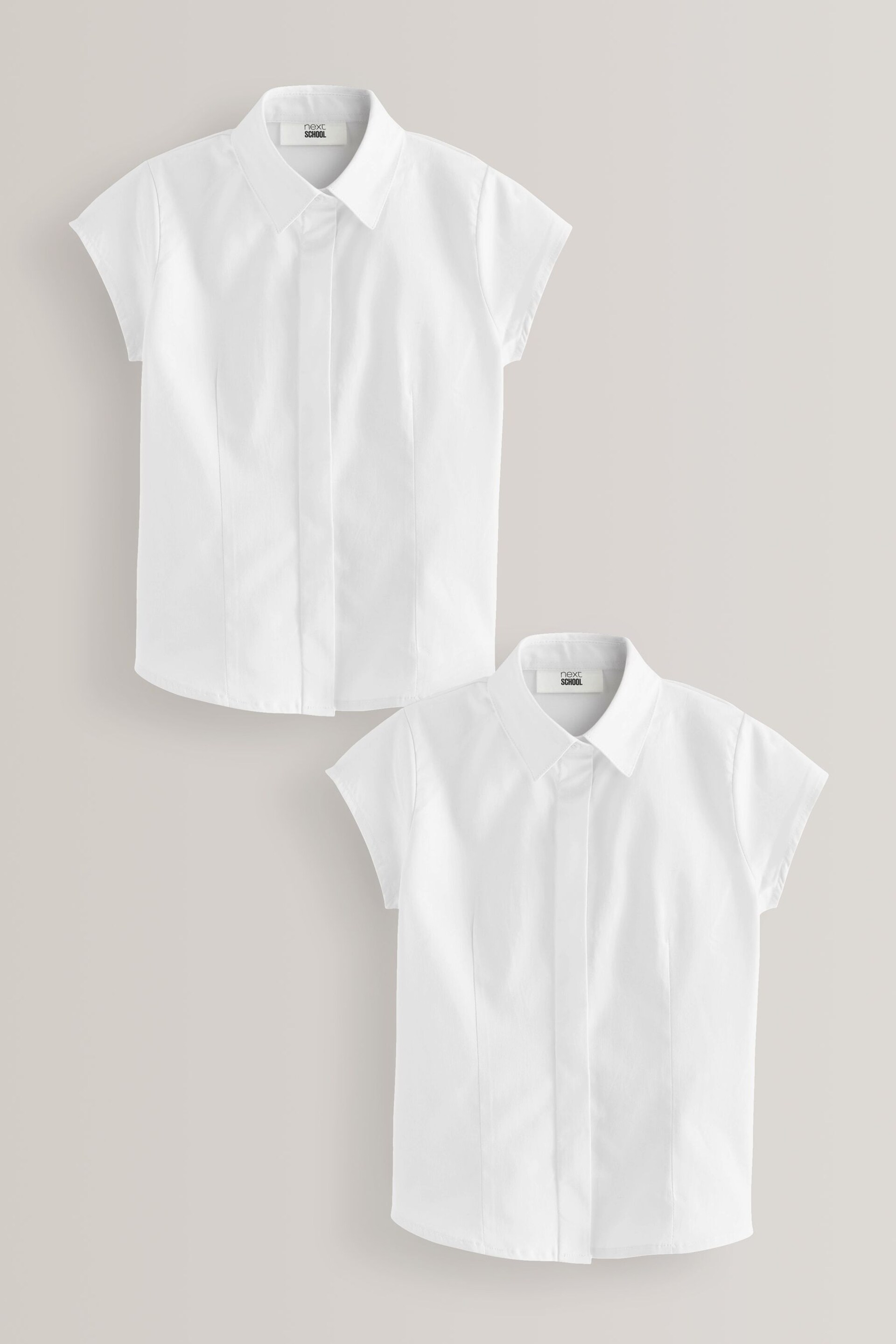 White 2 Pack Fitted Short Sleeve Cotton Rich Stretch Premium School Shirts (3-18yrs) - Image 1 of 6