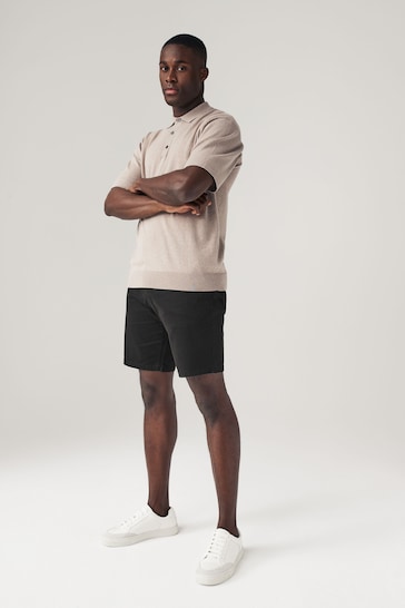 Black Straight Stretch Chinos Shorts