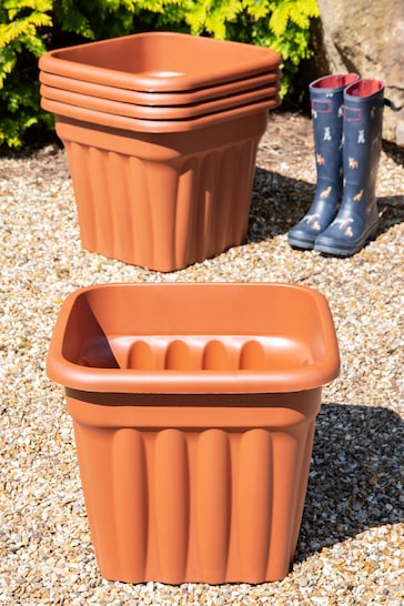 Wham Set of 5 Brown Garden Vista 49cm Plastic Square Planters