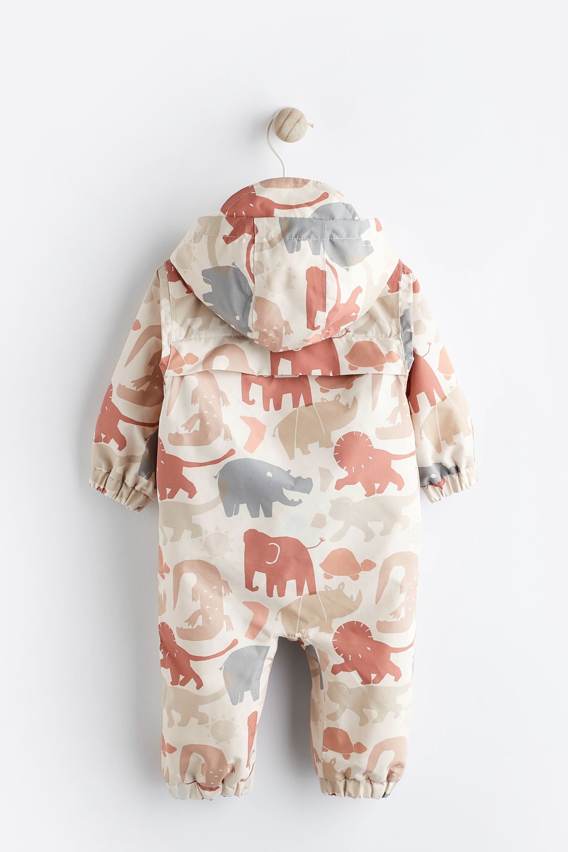 Neutral/Grey Safari Print Baby Packable All-In-One Pramsuit (0mths-2yrs) - Image 2 of 9