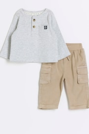 River Island Grey/Brown Baby Boys Top and Short Set - Image 1 of 4