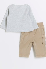 River Island Grey/Brown Baby Boys Top and Short Set - Image 2 of 4