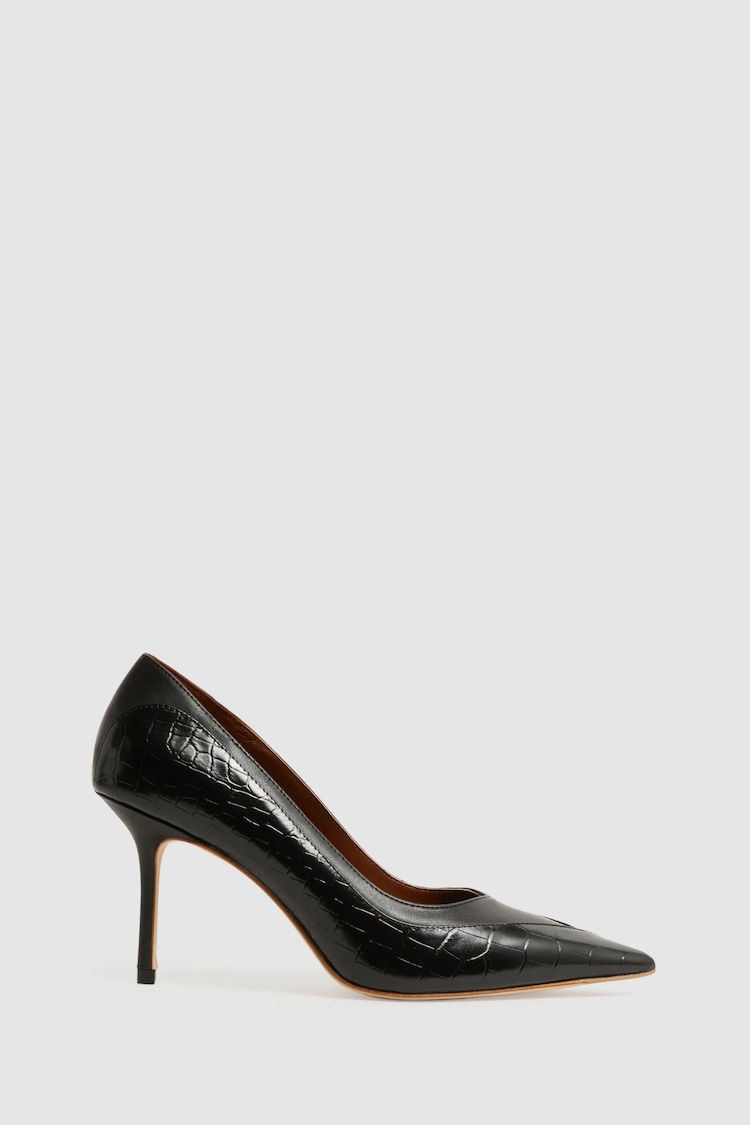 Reiss Black Gwyneth Leather Contrast Court Shoes - Image 1 of 5