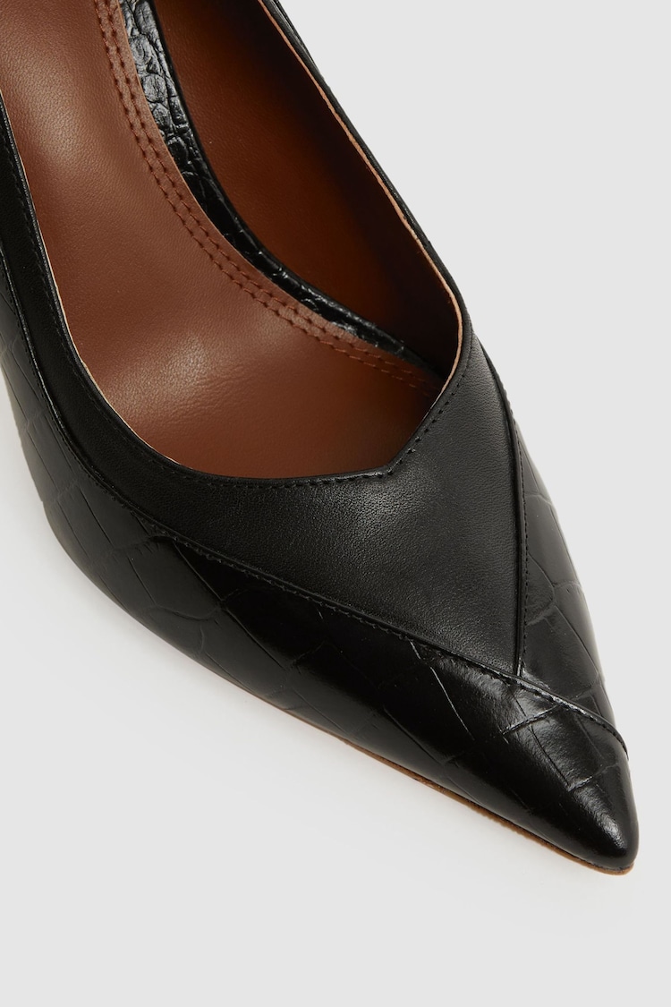 Reiss Black Gwyneth Leather Contrast Court Shoes - Image 5 of 5