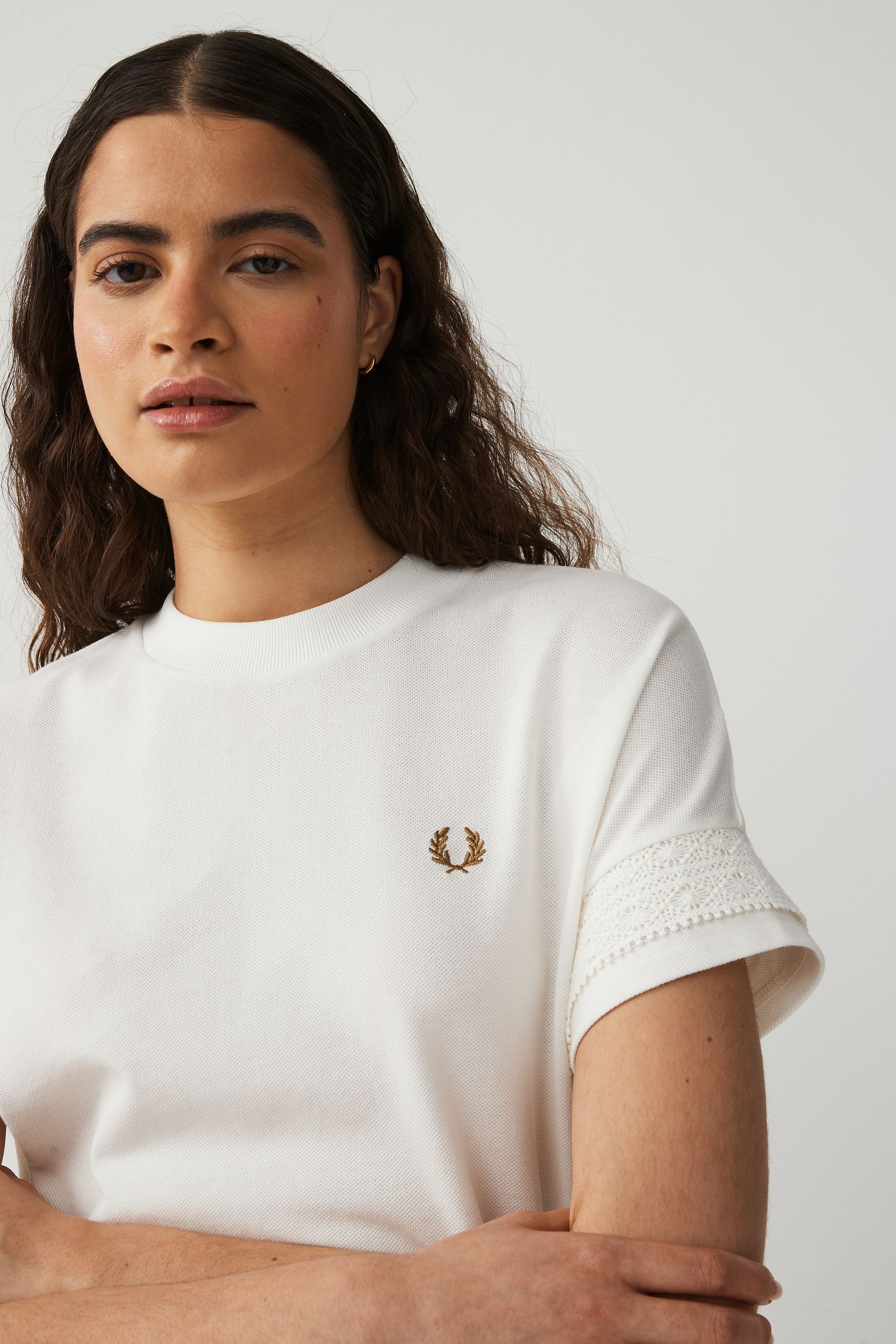 Buy Fred Perry Womens White Lace Tape Pique T Shirt from Next Luxembourg