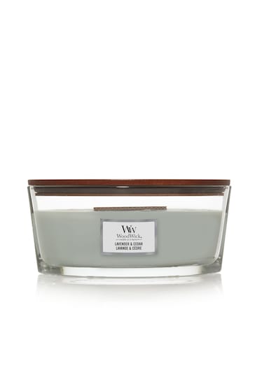 Woodwick Grey Ellipse Scented Candle with Crackle Wick Lavender Cedar