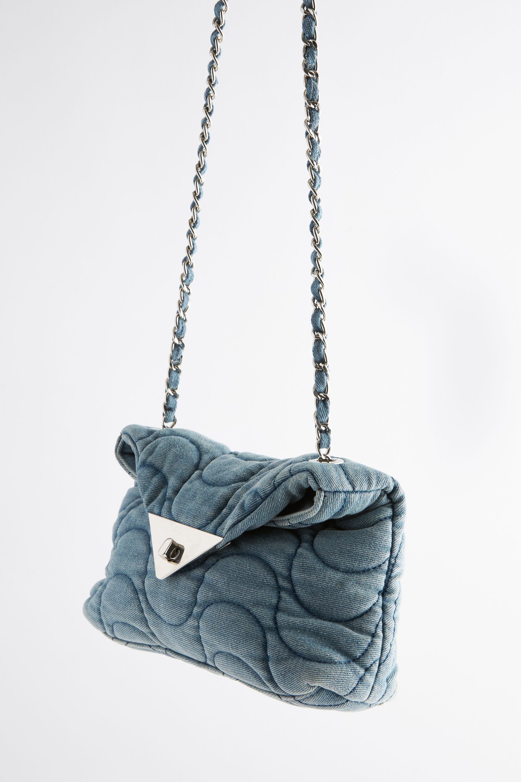 Blue Denim Quilted Cross Body Bag