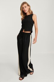 Black/Ecru Cream Linen Blend Side Stripe Track Trousers - Image 1 of 7