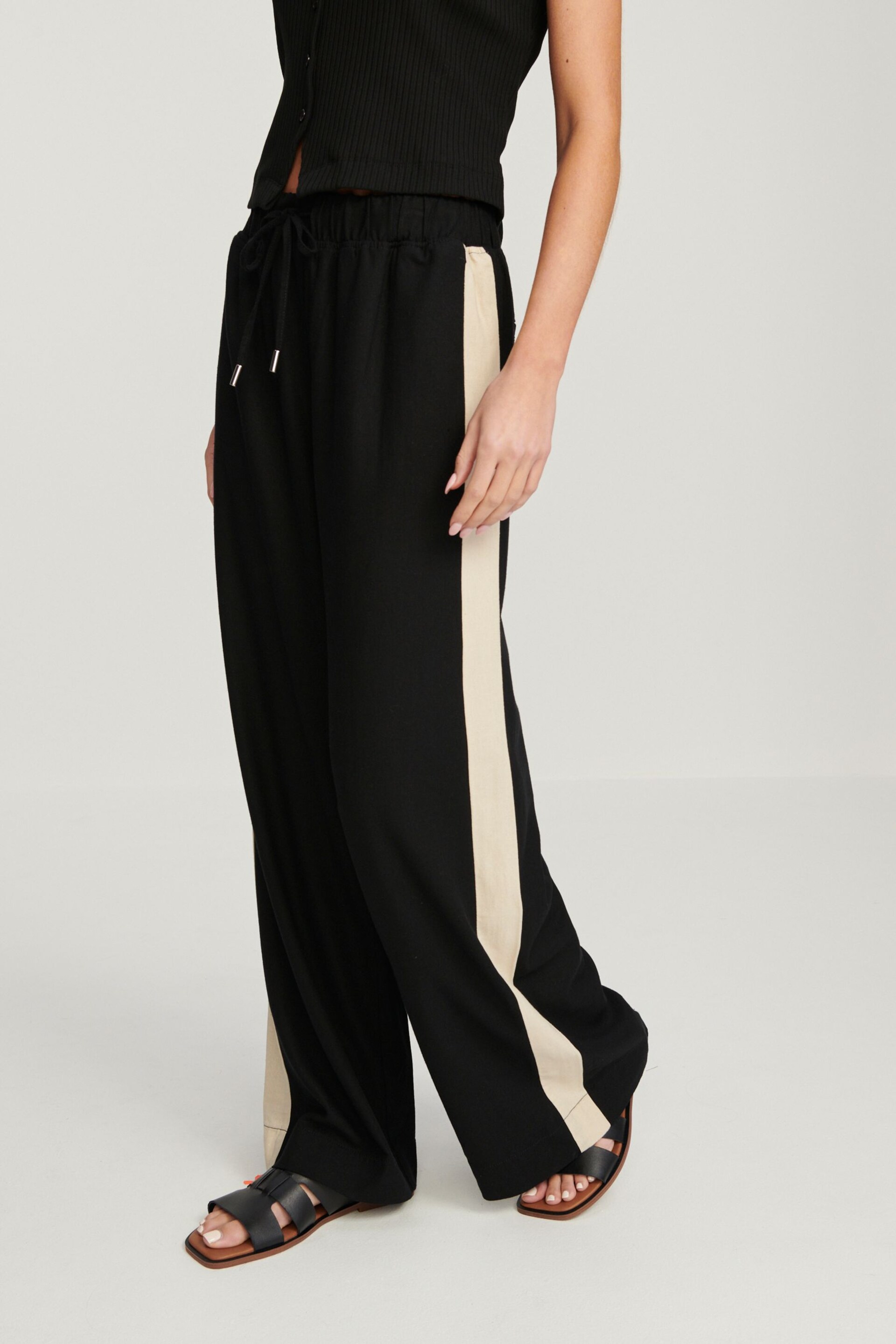 Black/Ecru Cream Linen Blend Side Stripe Track Trousers - Image 3 of 7