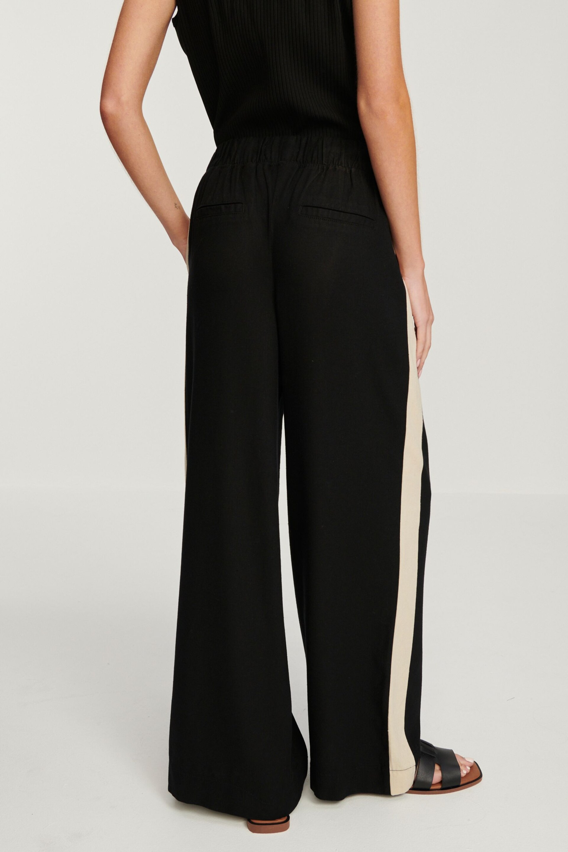 Black/Ecru Cream Linen Blend Side Stripe Track Trousers - Image 4 of 7