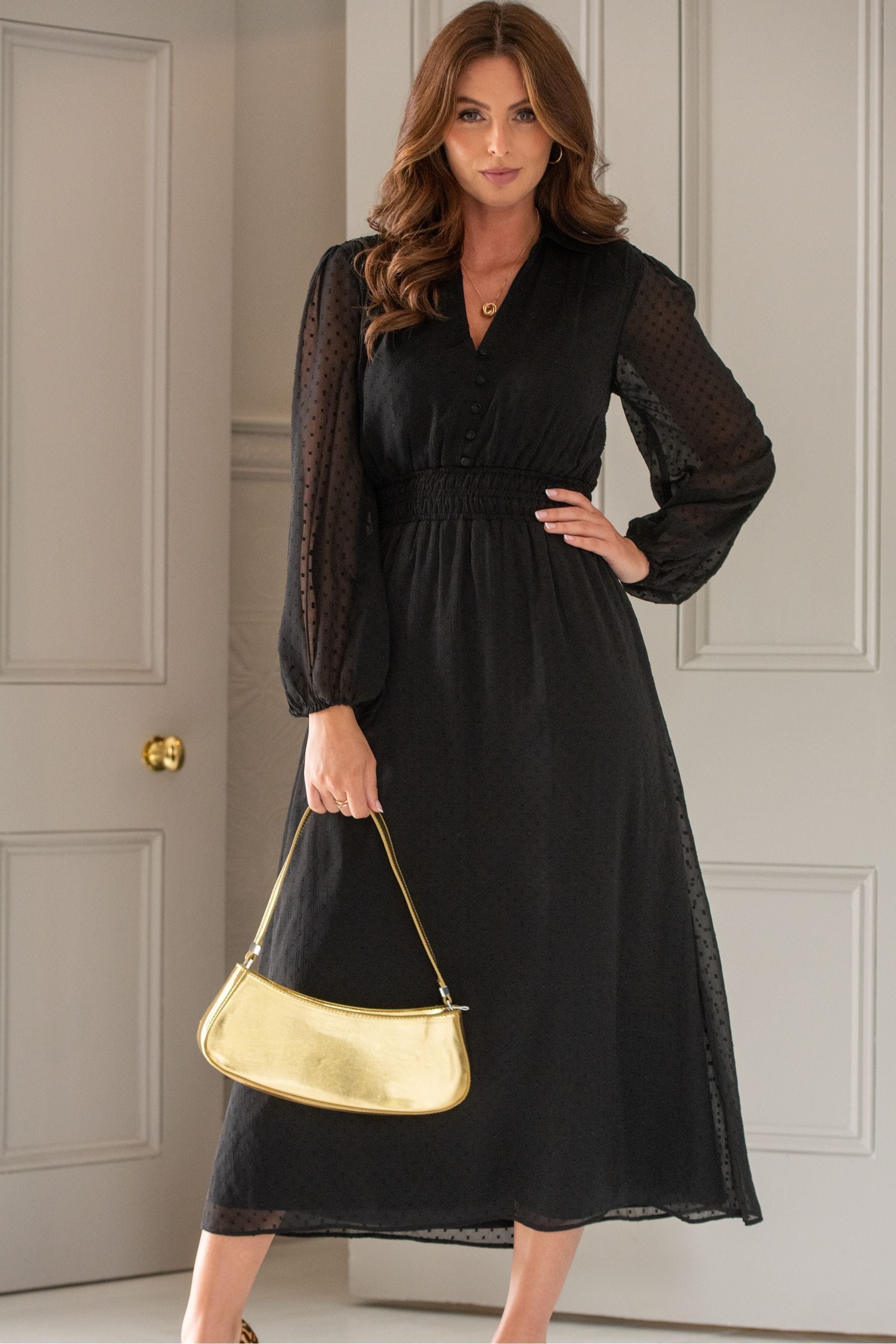 Buy Pour Moi Black Willow Chiffon Long Sleeve Midaxi Shirt Dress from the Next UK online shop
