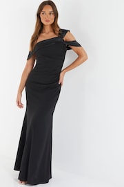 Quiz Black Scuba Crepe Maxi Dress With Satin Asymmetric Shoulder Detail - Image 1 of 4