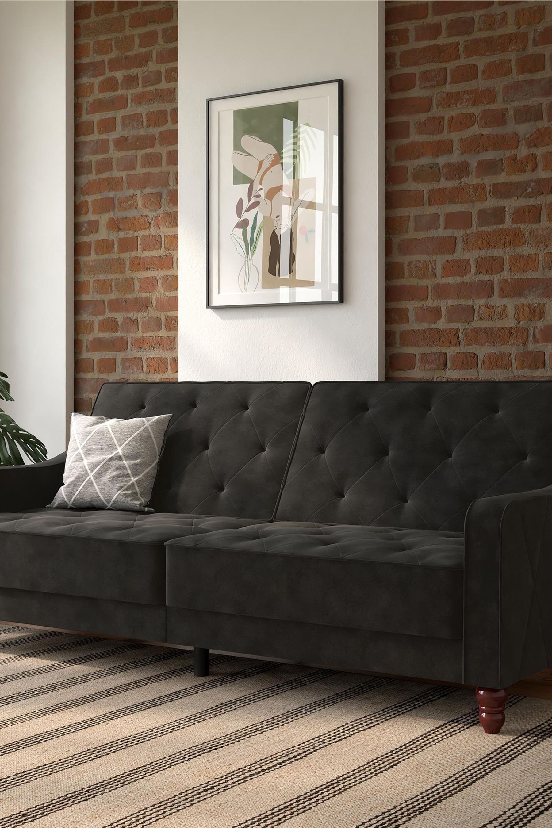 Velvet tufted store sofa gray