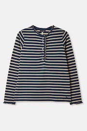 Joules Daphne Navy Sparkle Striped Long Sleeve Top with Frill Neck - Image 6 of 6