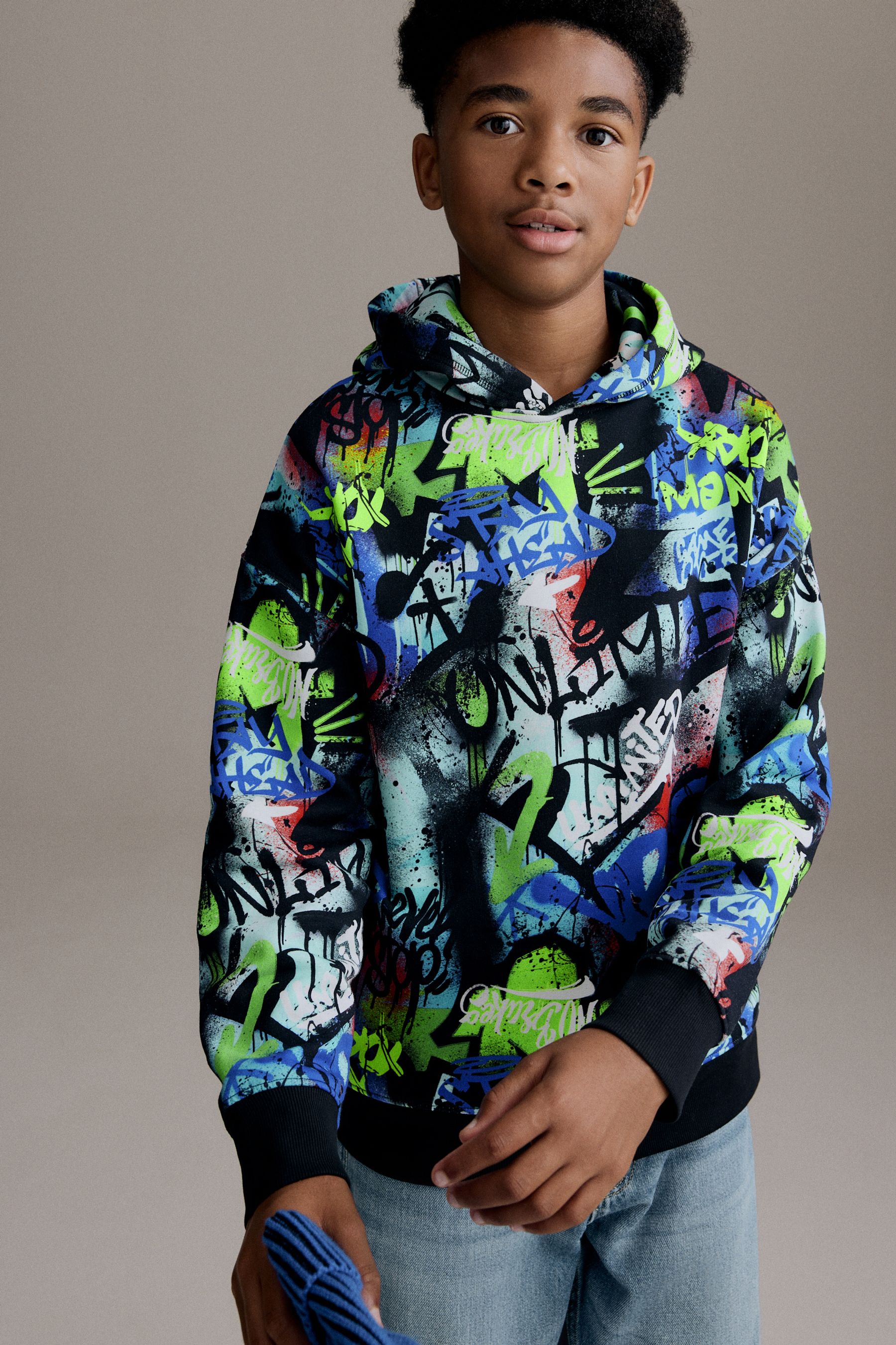 Graffiti print hoodie sales