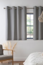 Grey Silver Cotton Blackout/Thermal Eyelet Curtains - Image 3 of 6