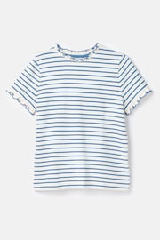 Joules Daisy Cream & Blue Short Sleeve Frilled Neck Top - Image 6 of 6